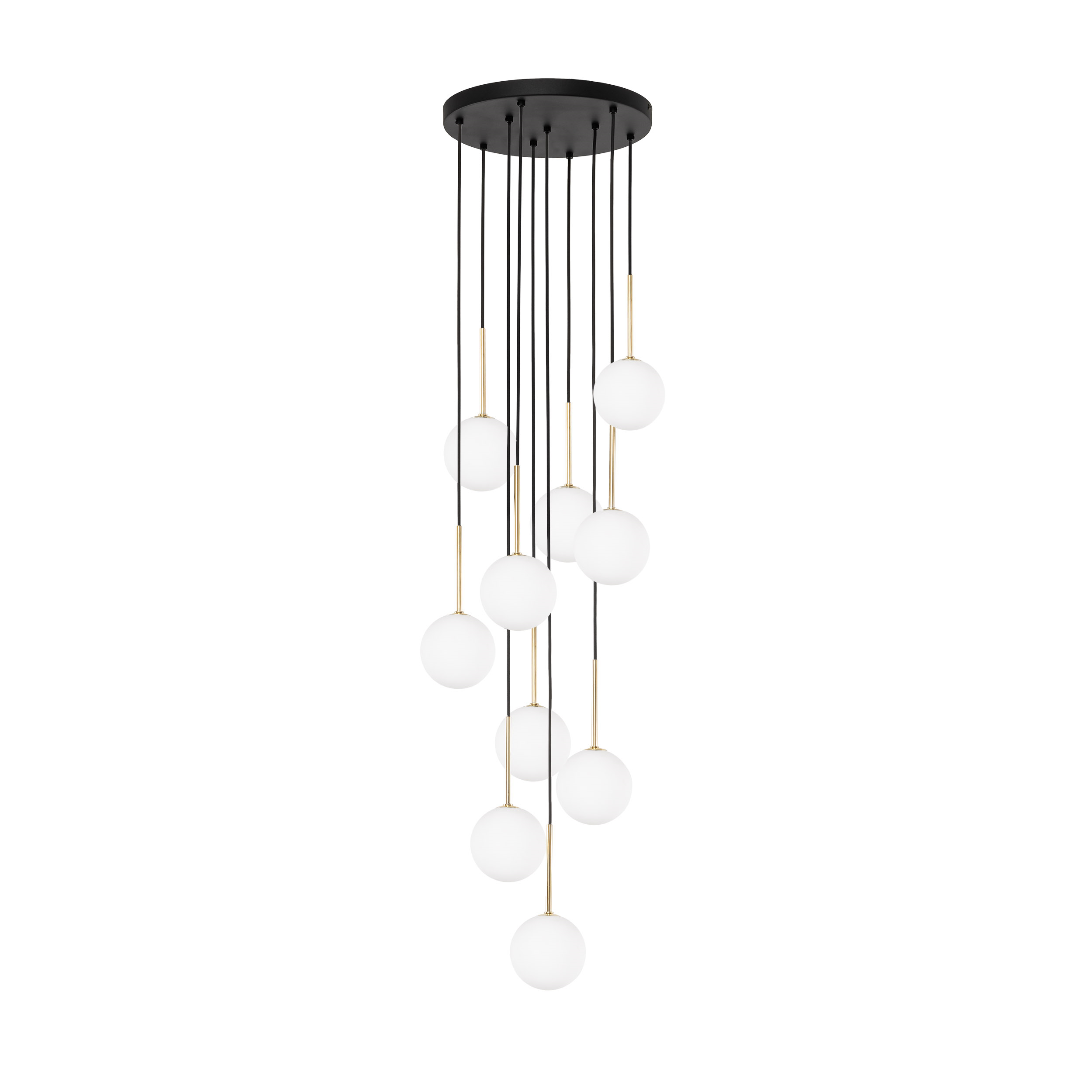 NILOS 10-Light Gold & Glass Cascade Chandelier for Stairwell & Entryway