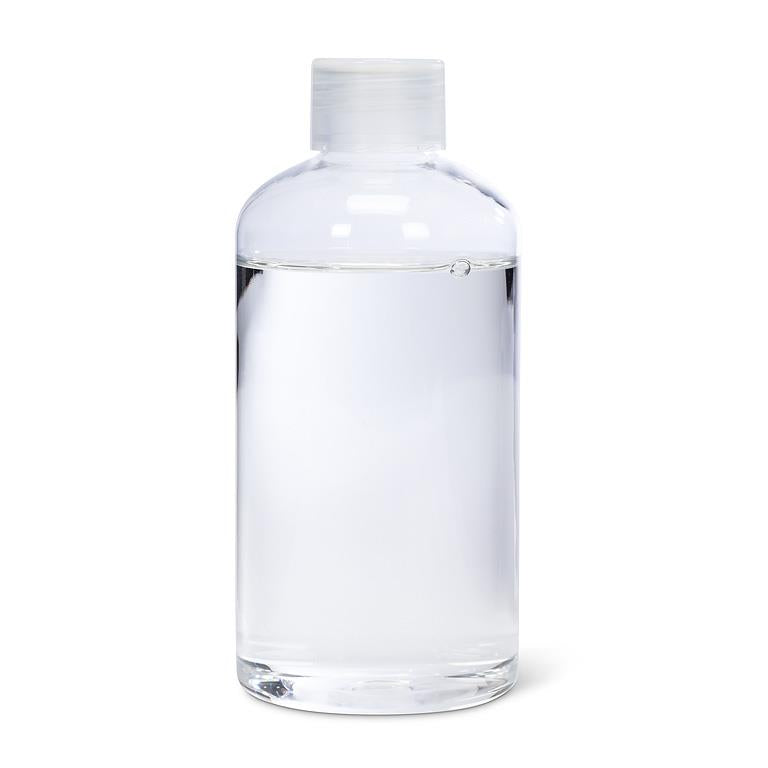 Clear bottle with white cap on a white background