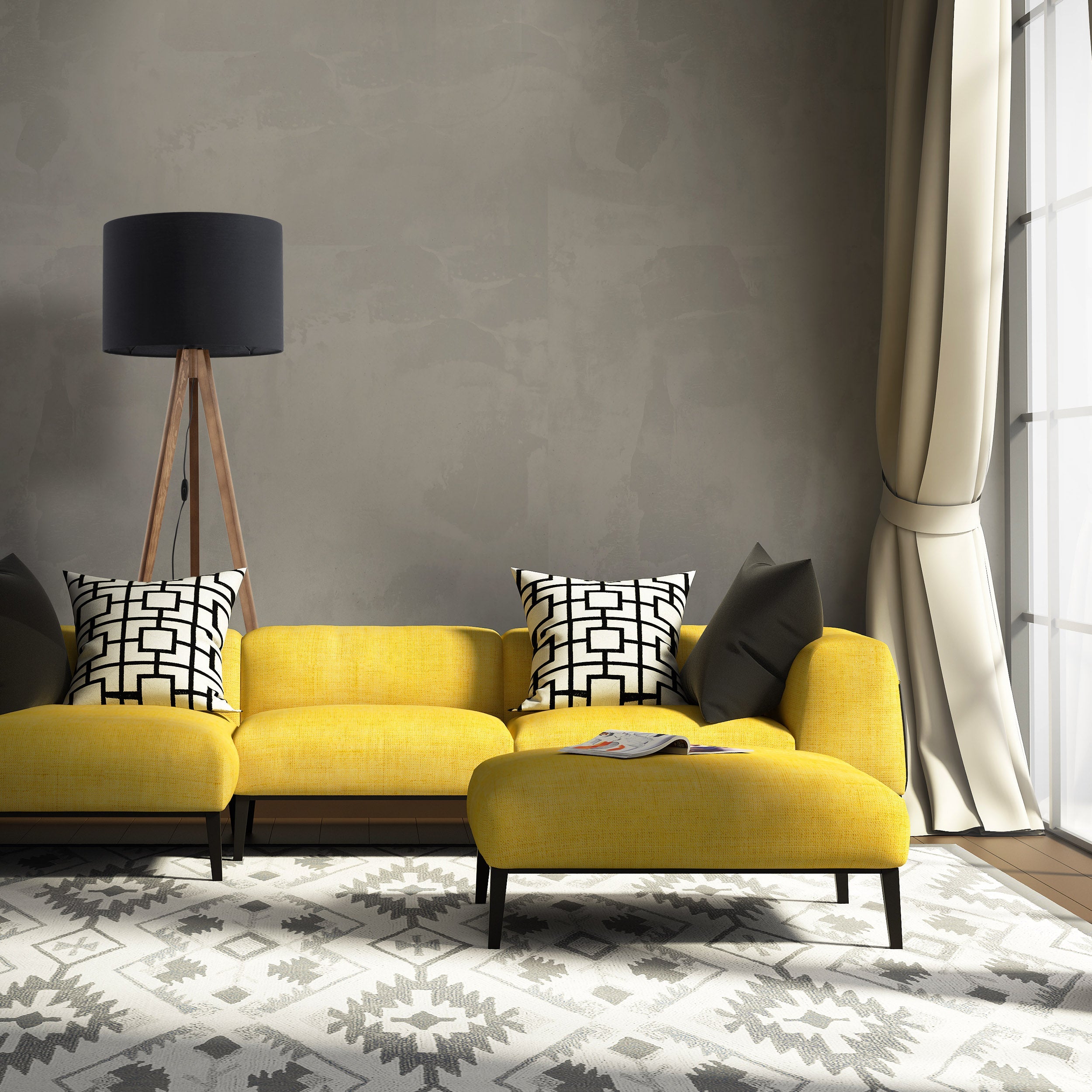 GRAND Walnut Black Mid-Century Modern Floor Lamp