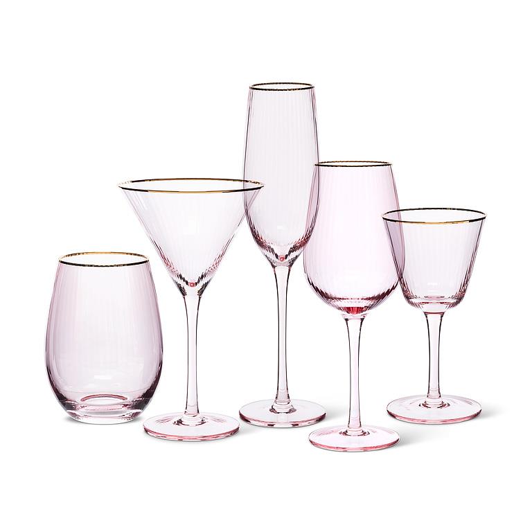 Optic Pink Champagne Flute with Gold Rim – 9oz | Set of 4