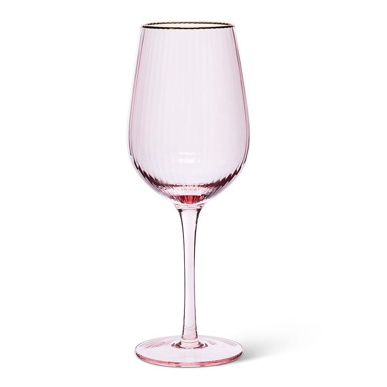 Optic Pink Wine Goblet with Gold Rim – 14oz | Set of 4