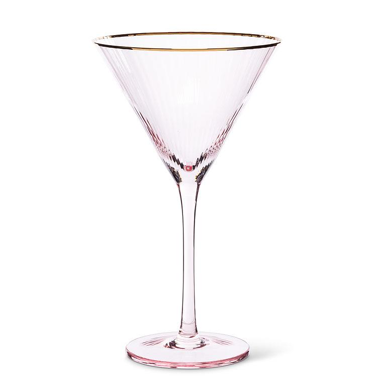 Optic Pink Martini Glass with Gold Rim – 10oz | Set of 4