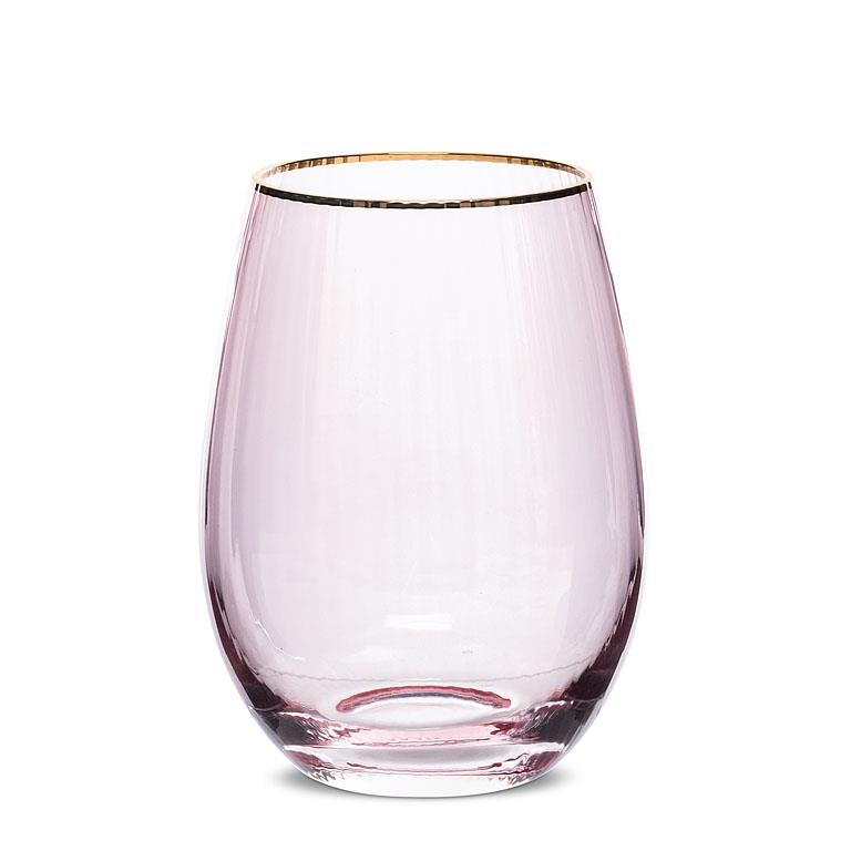 Optic Pink Stemless Wine Glass with Gold Rim – 18oz | Set of 4