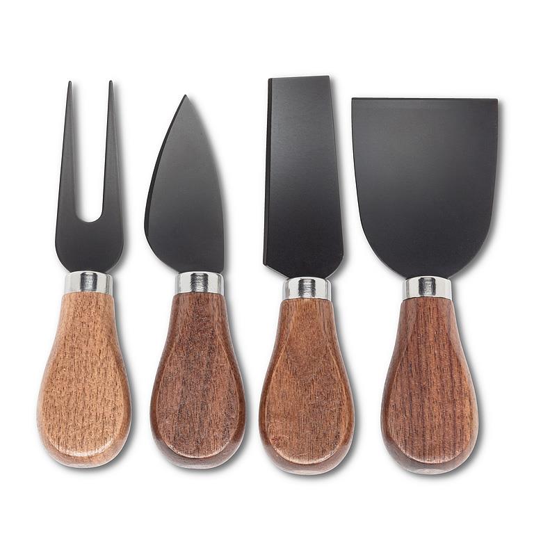 Walnut Handled Cheese Knives β Set of 4 | Black Teflon-Coated Stainless Steel Blades