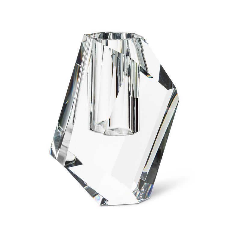 Large Modern Cut Vase – Clear K9 Optical Glass Minimalist Floral Vase (8")