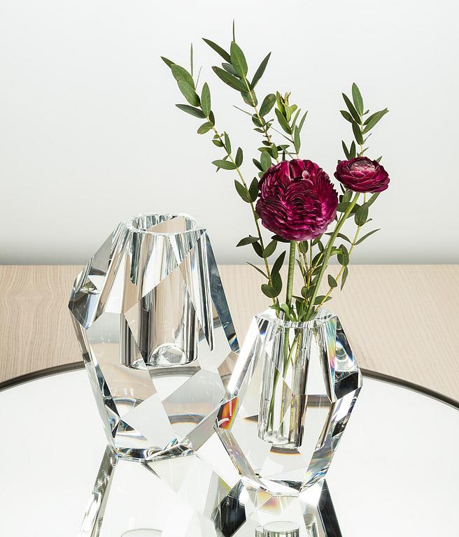 Large Modern Cut Vase – Clear K9 Optical Glass Minimalist Floral Vase (8")