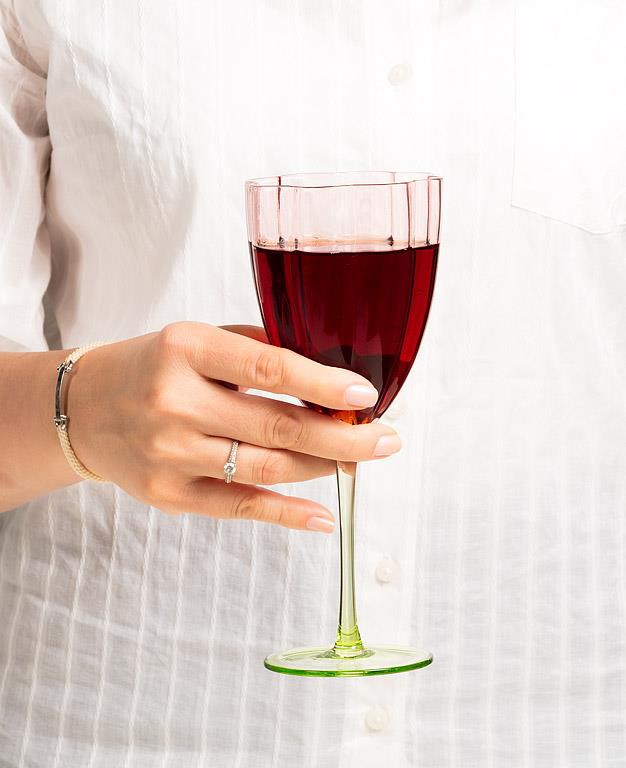 Flower Look Wine Glasses – Set of 4 | Pink & Green Floral Wine Glass Set (13 oz)