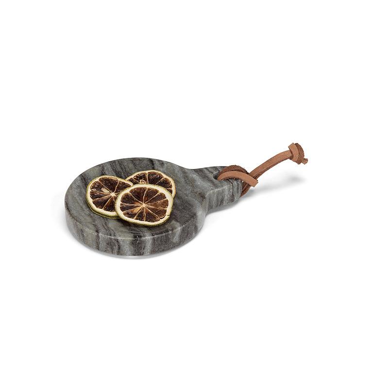 Black Marble Round Trinket Dish / Spoon Rest with Loop (5"L)