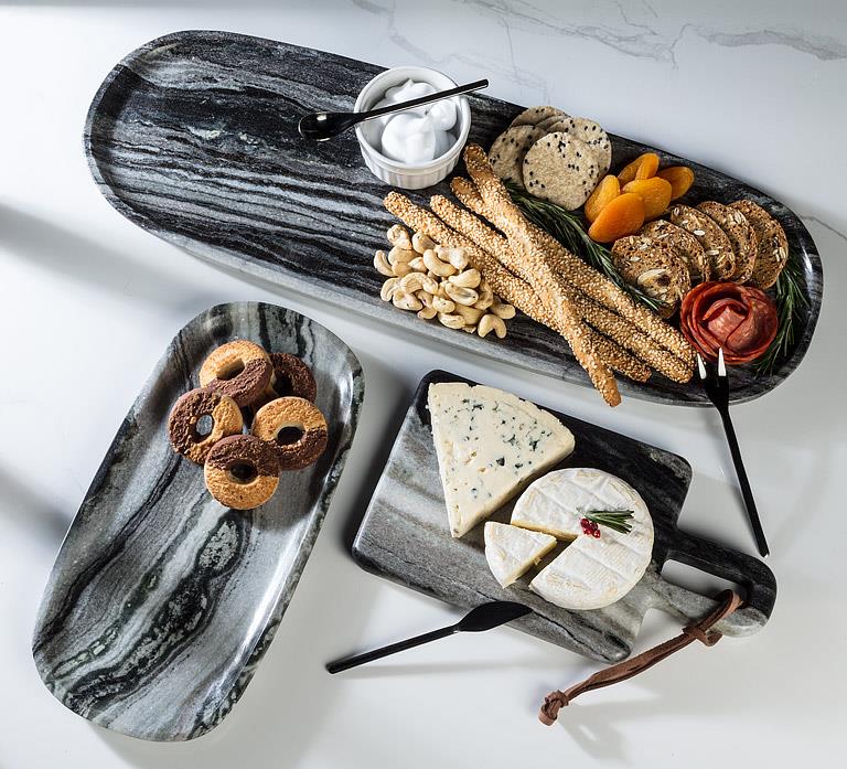 Small Black Marble Oblong Serving/Dessert Tray (11.5"L)