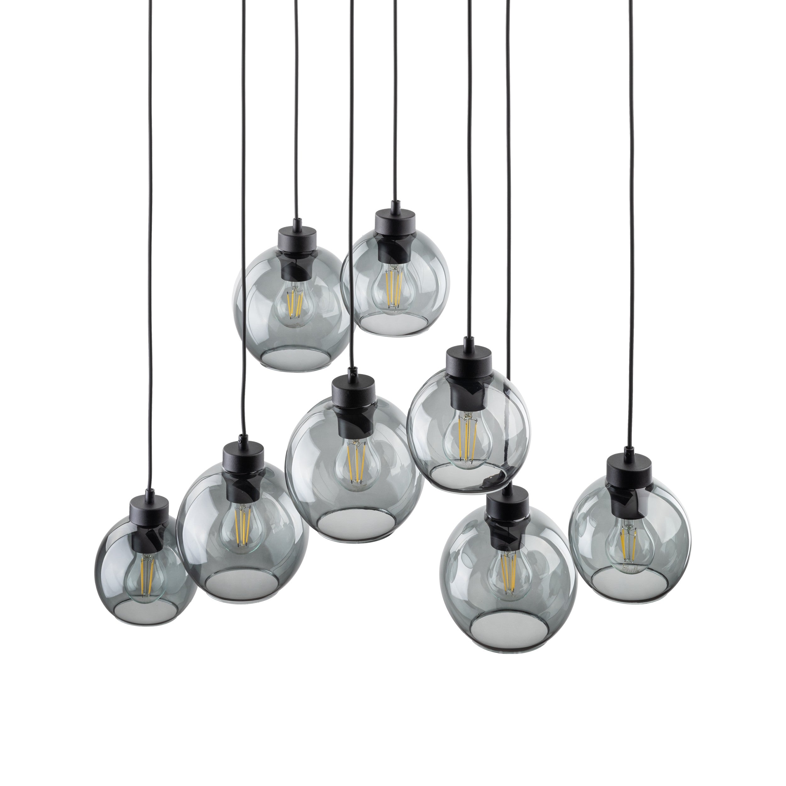 CUBUS Graphite Glass Scandinavian Pendant Light Fixture for Kitchen Island, Dining Room & Living Room (8-Light)