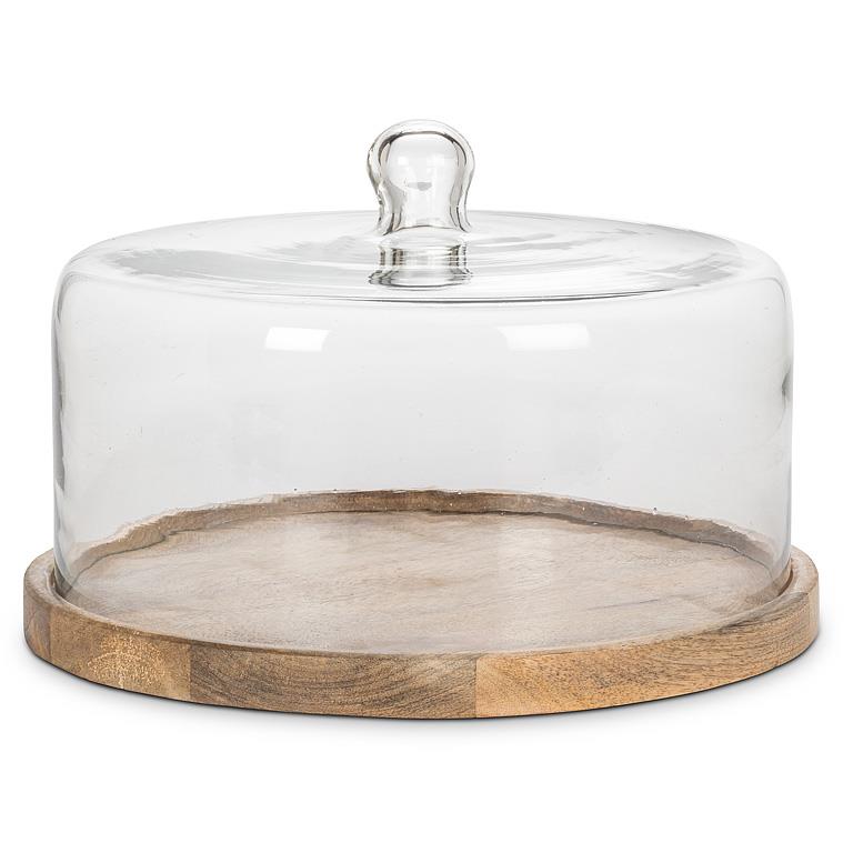 Large Covered Cheese & Cake Dome – Glass Display Dome with Mangowood Base (11.5")