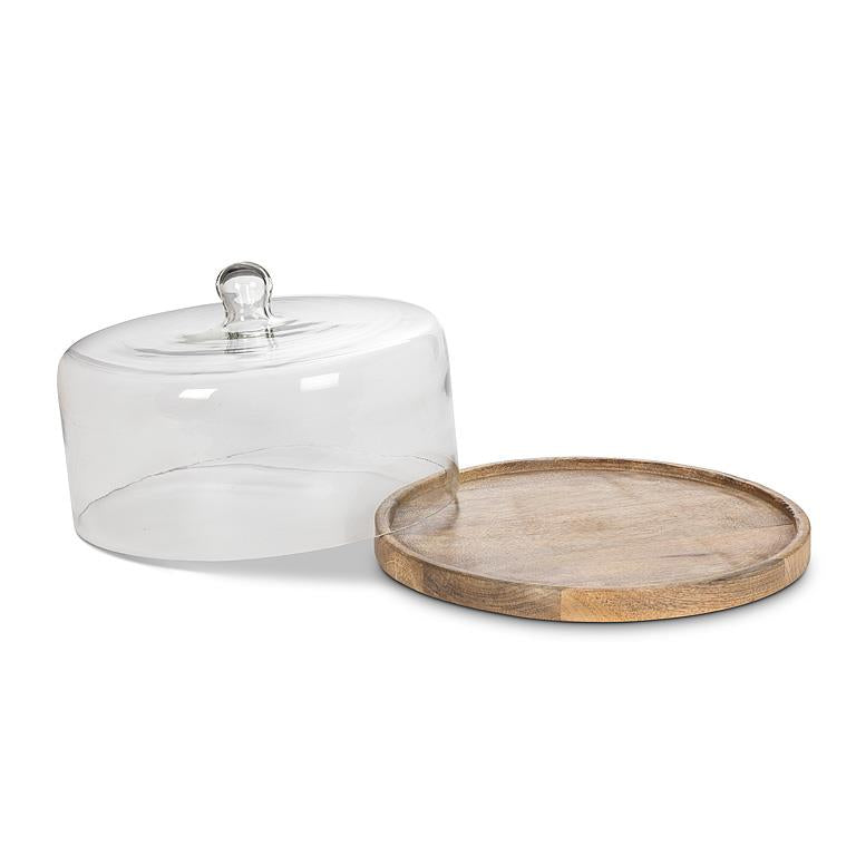 Large Covered Cheese & Cake Dome – Glass Display Dome with Mangowood Base (11.5")