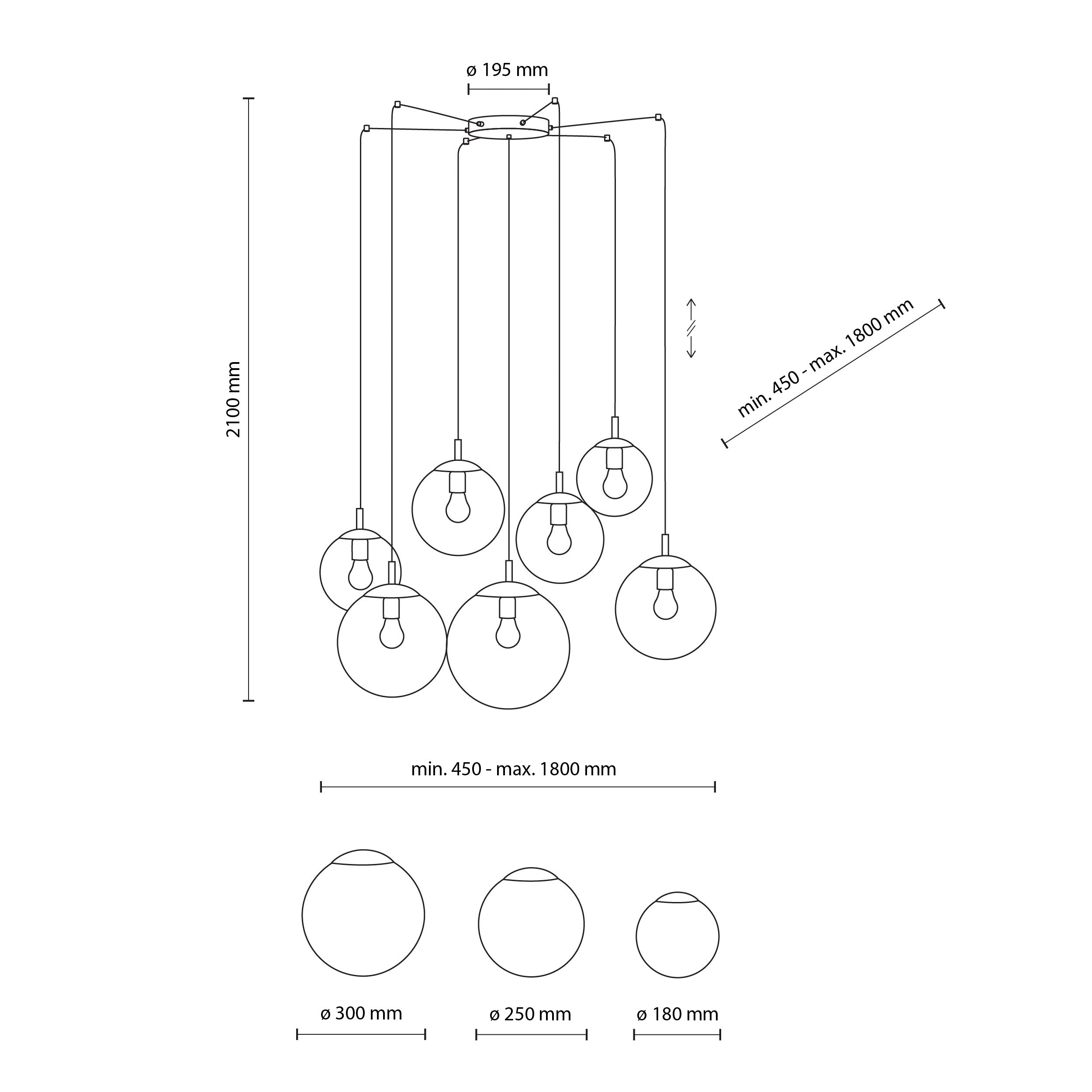 ESME 7-Light Glass Chandelier for Stairwells, Entryways & Double-Height Spaces