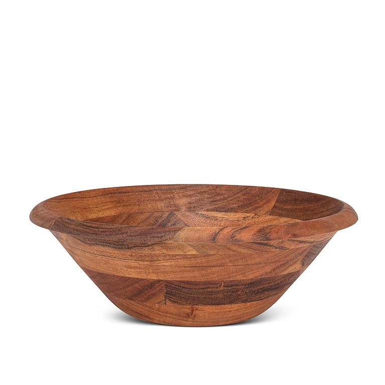 Medium Patchwork Acacia Wood Low Bowl – 12"