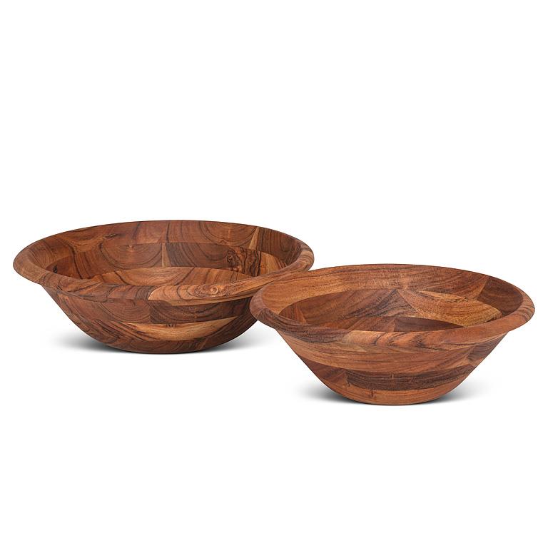 Medium Patchwork Acacia Wood Low Bowl – 12"