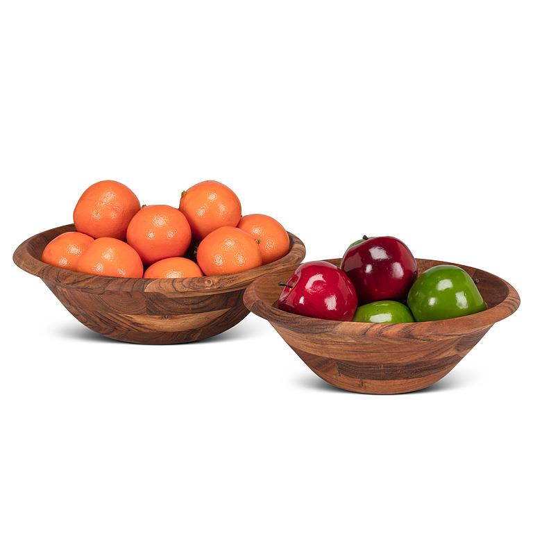 Medium Patchwork Acacia Wood Low Bowl – 12"