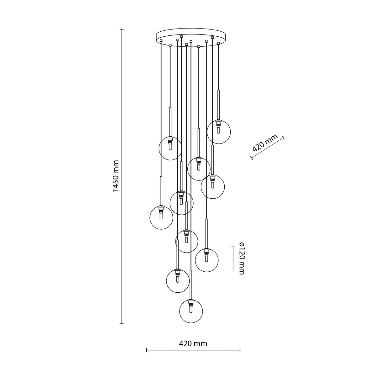 NILOS 10-Light Gold & Glass Cascade Chandelier for Stairwell & Entryway