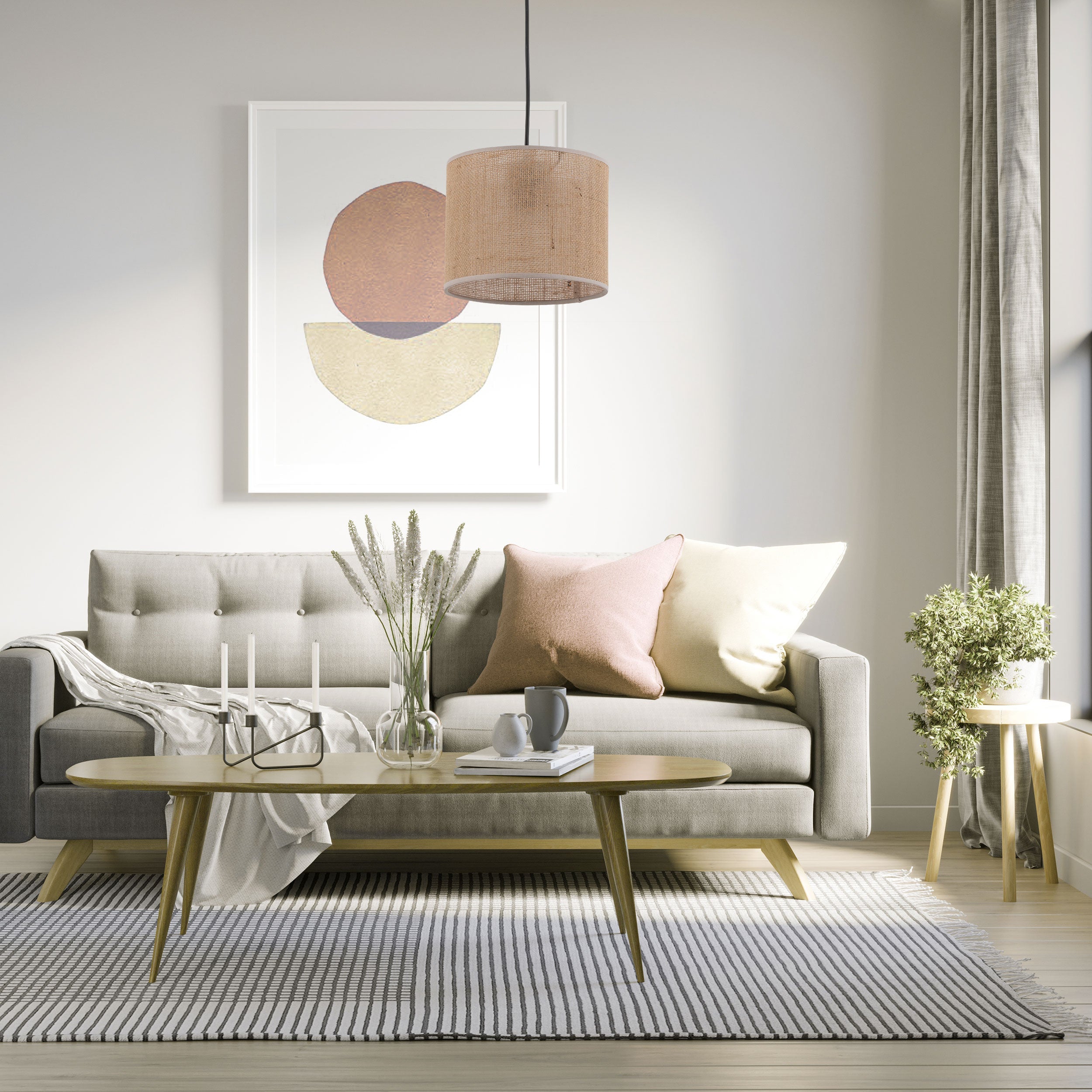 Jute Natural Fiber Scandinavian Pendant Ceiling Light for Kitchen Island, Dining Room & Warm Interior Lighting