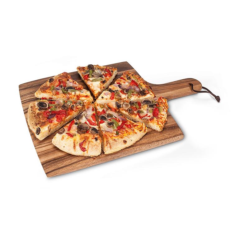 Square Acacia Wood Pizza Board with Strap β Rustic Serving & Cutting Board (17")