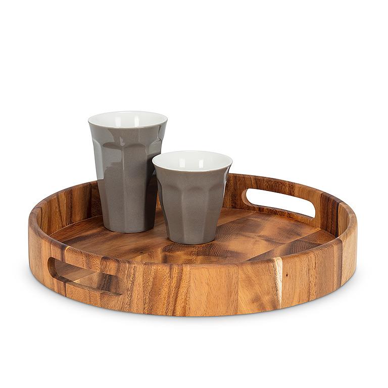 Round Acacia Wood Tray with Handles β Rustic Scandinavian-Style Serving Tray (13")