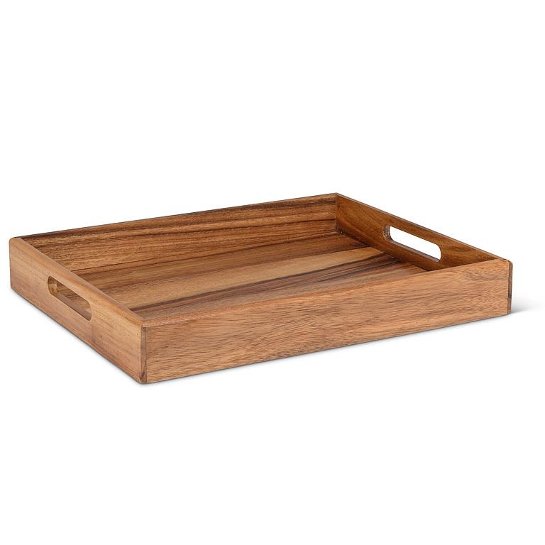 Large Rectangular Acacia Wood Serving Tray with Handles – Generous Wooden Entertaining Tray (14" x 17")