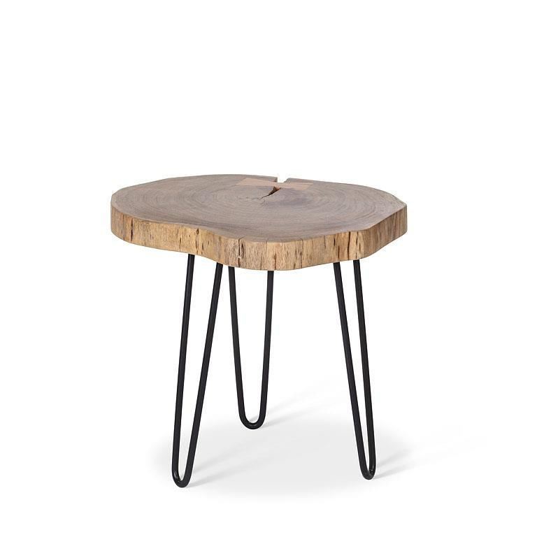 Small Tree Stump Side Table with Pin Legs – Mangowood & Black Metal Accent Table (14")
