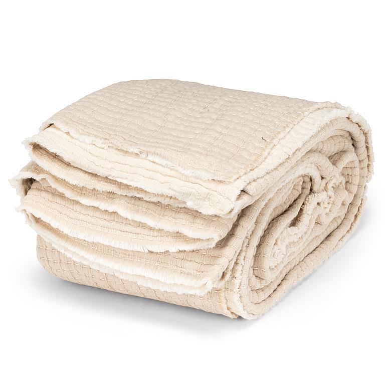 Overstitch Beige Kantha Cotton Coverlet – 90" Square