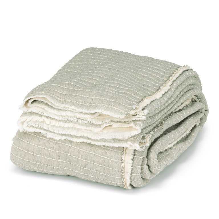 Overstitch Green Kantha Cotton Coverlet – 90" Square