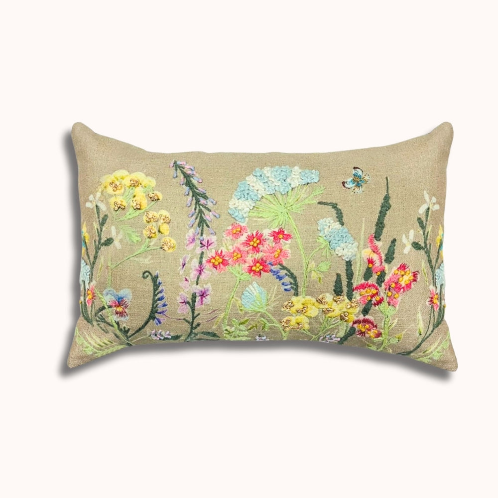 Brown Floral Fusion Embroidered Pillow Cover -#color_brown