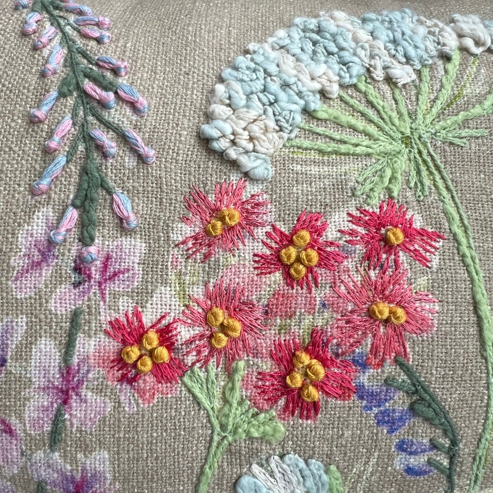 Brown Floral Fusion Embroidered Pillow Cover Closeup-#color_brown