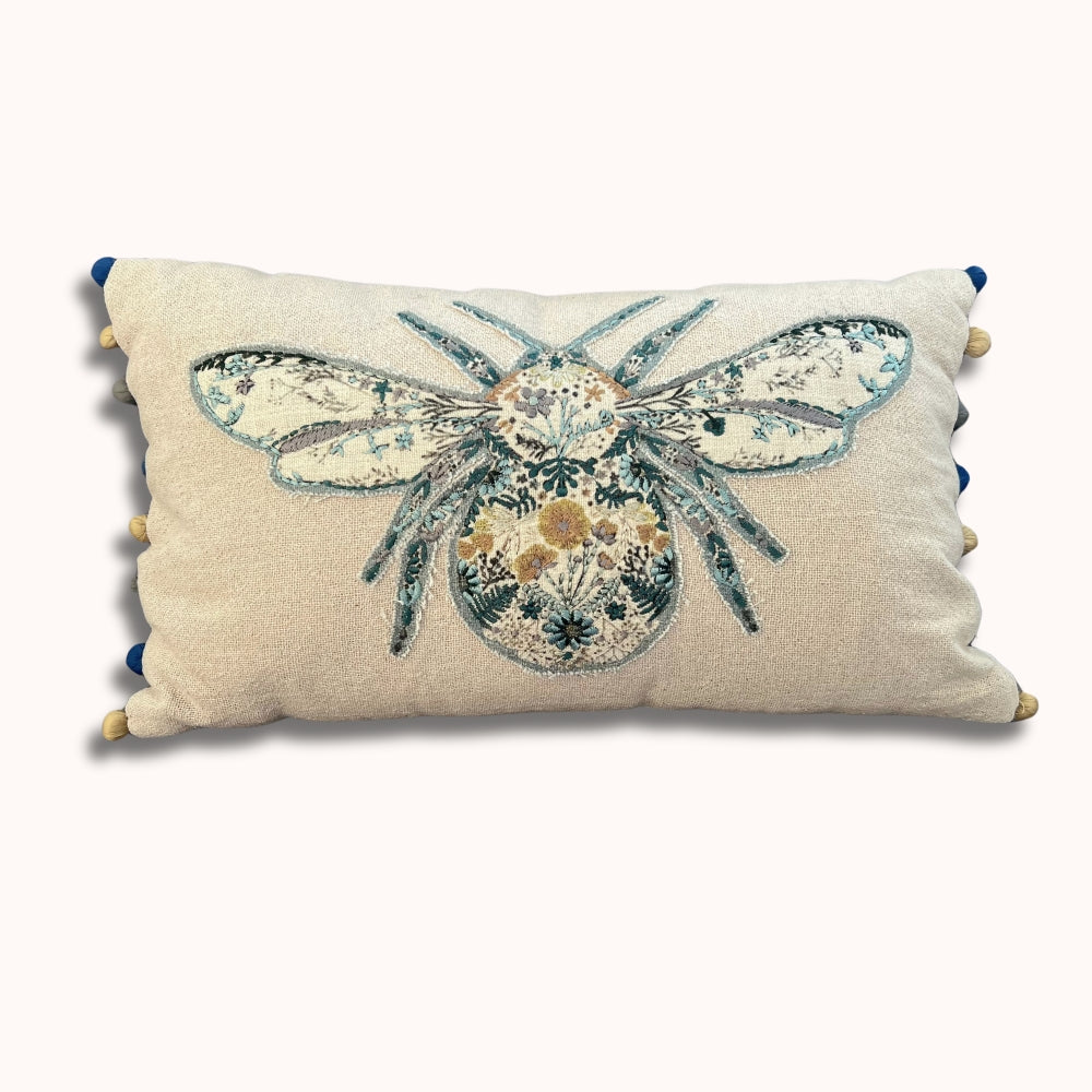 BumblebeeLinenLumbarPillowCover-Blue #color_blue