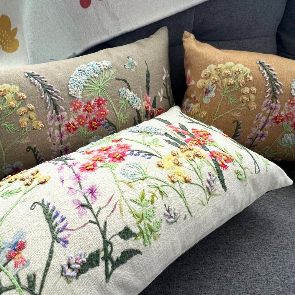 Floral Fusion Embroidered Pillow Cover Mixed Colors