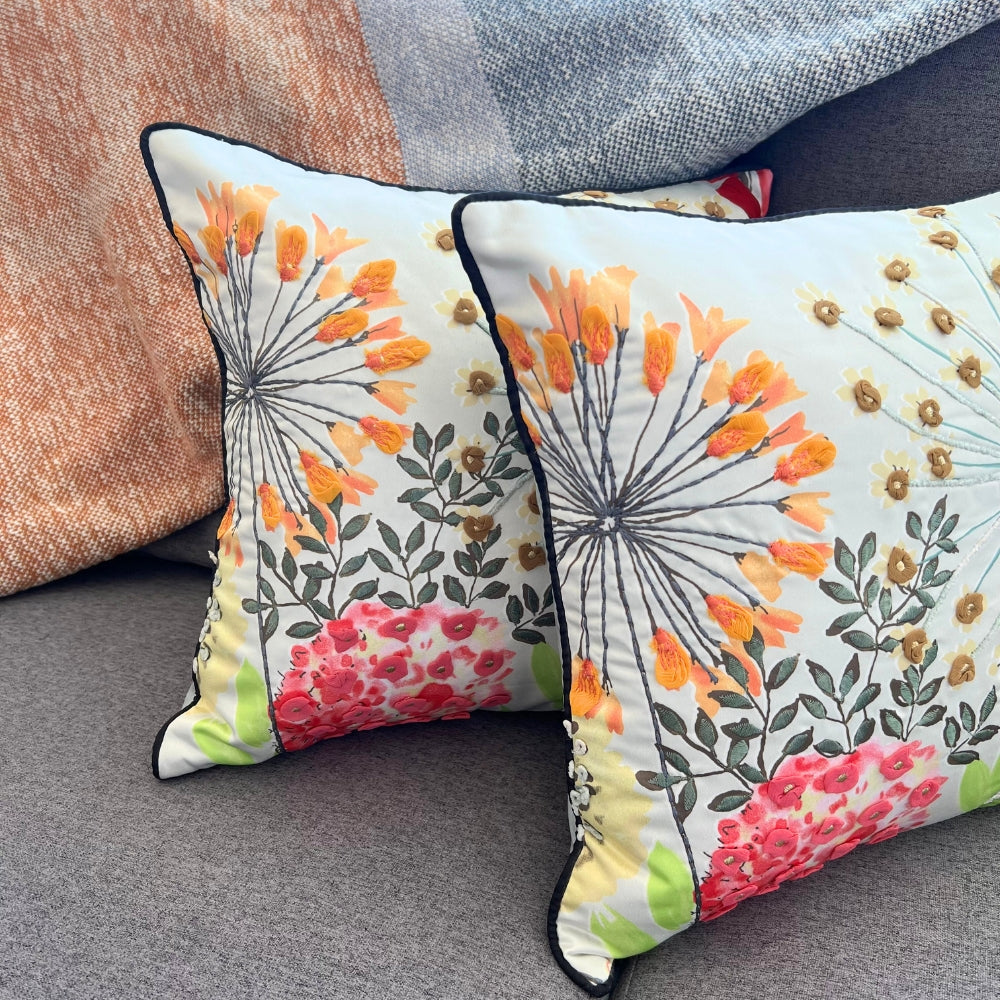 Floral Whispers Embroidered Pillow Cover Twins