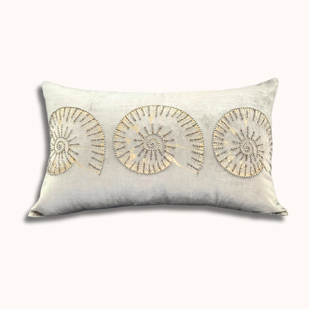 Golden Shell Velvet Lumbar Pillow #color_beige
