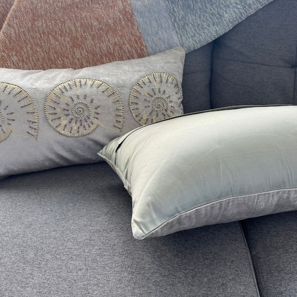 Golden Shell Velvet Lumbar Pillow Front and back #color_beige
