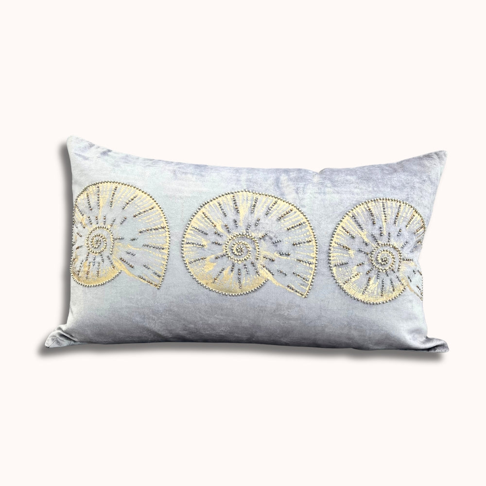 Golden Shell Velvet Lumbar Pillow #color_indigo