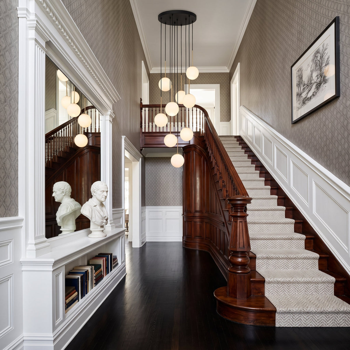 NILOS 10-Light Gold & Glass Cascade Chandelier for Stairwell & Entryway