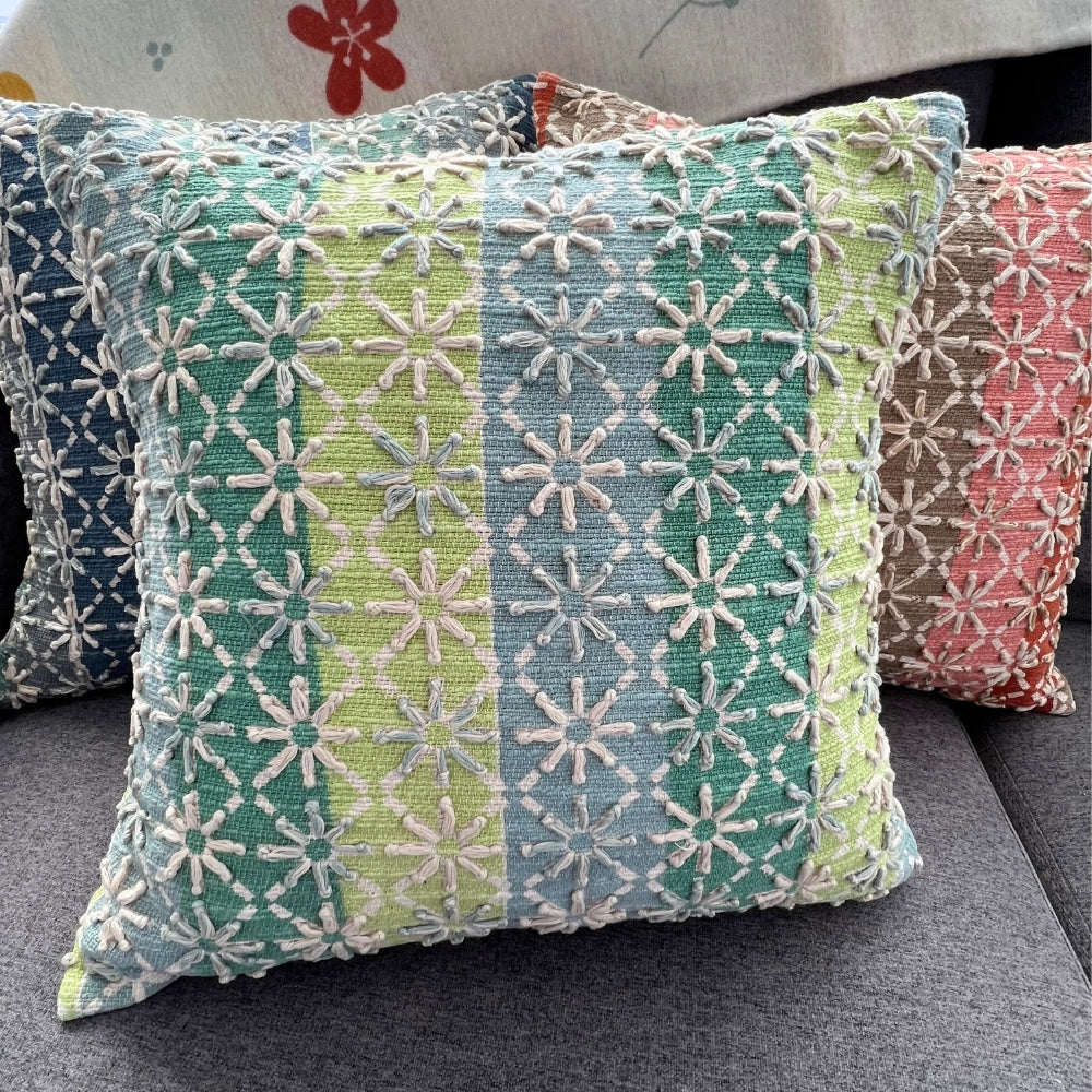 Stellar Horizon Embroidered Pillow Cover in Green/Light Green #color_green/light green