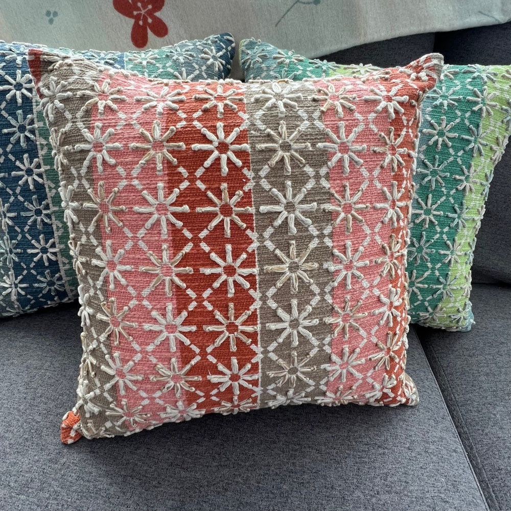 Stellar Horizon Embroidered Pillow Cover in Orange Multi  #color_orange/brown