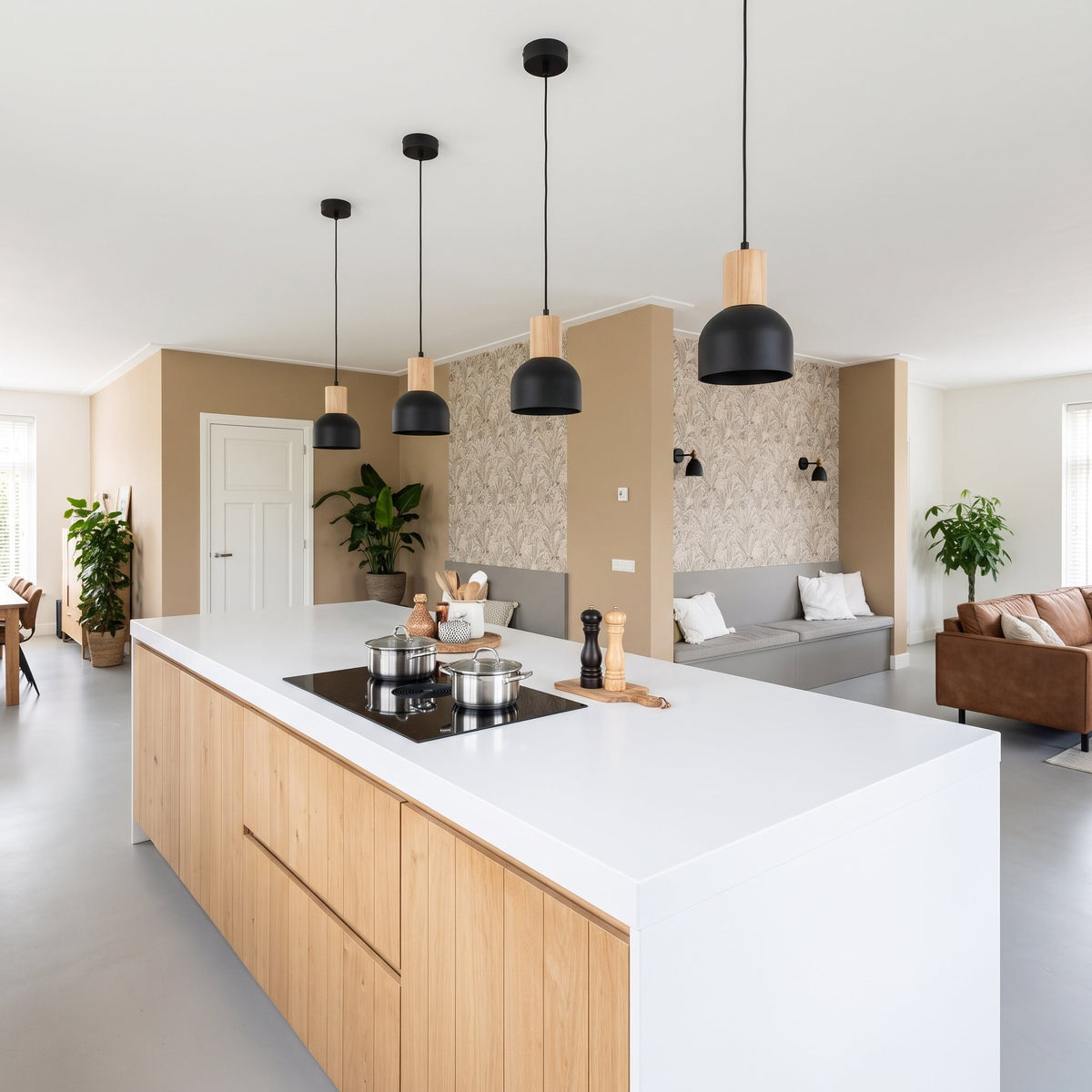 CAIRO Black & Wood Mini Dome Pendant Light for Kitchen Island & Counter