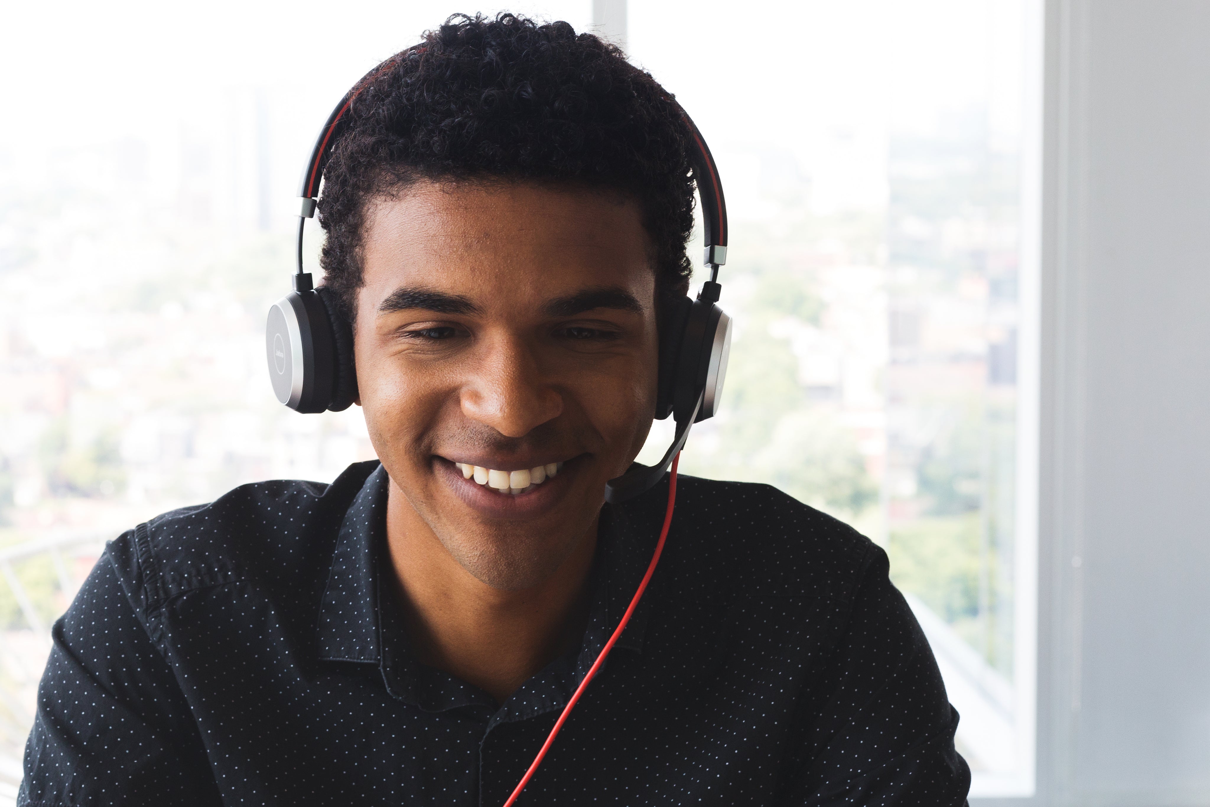 Customer support staff smiles