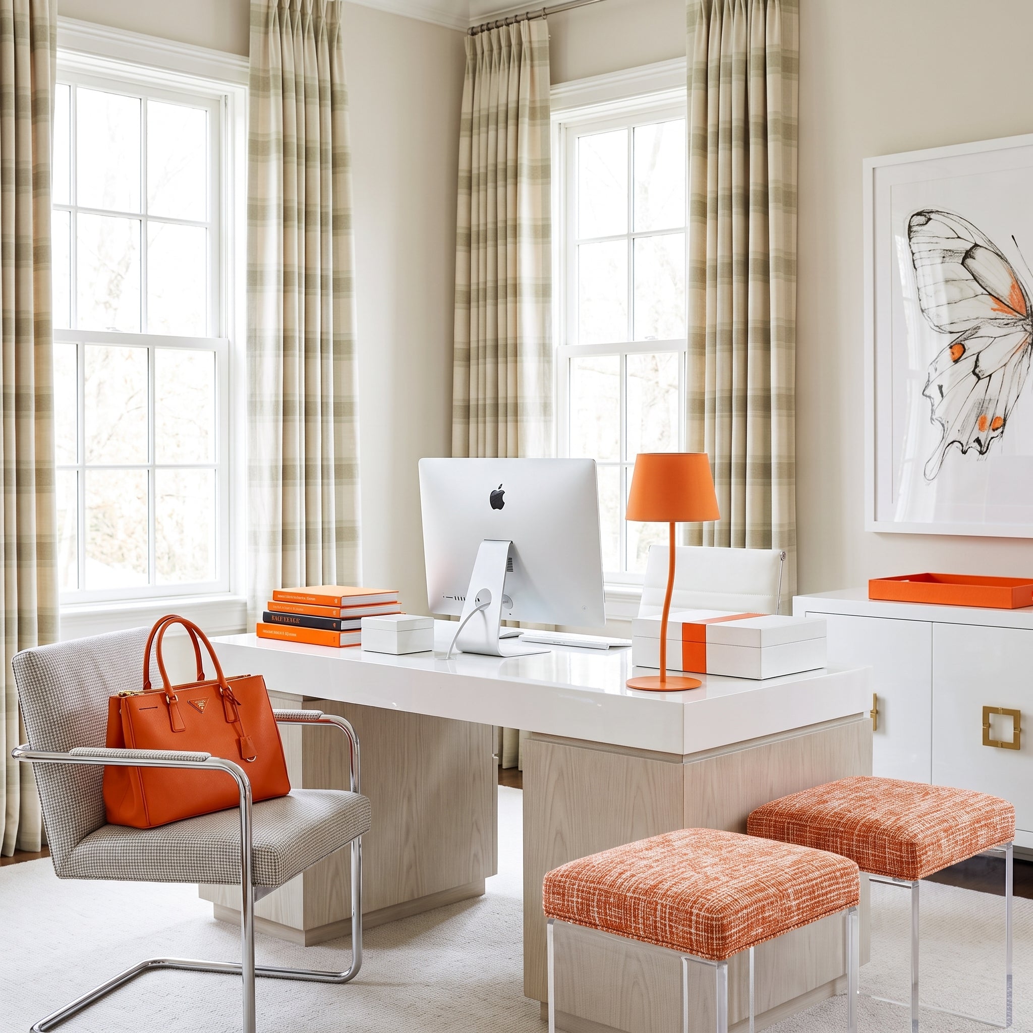 NICOLA Orange Mid-Century Modern Table Lamp for Bedroom & Living Room