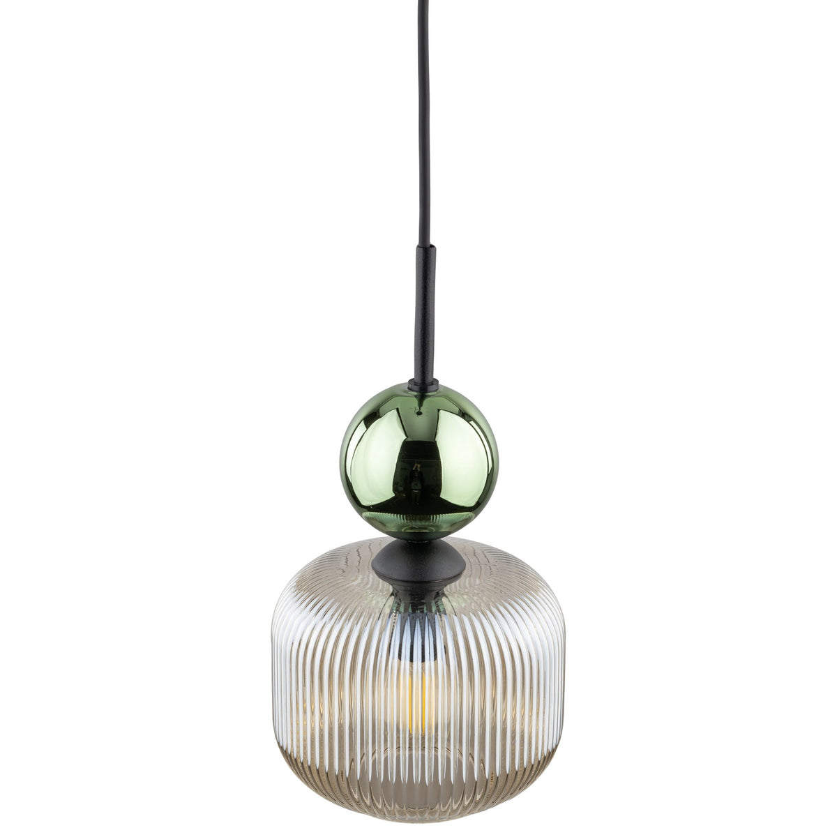 SOPHIA Green & Cognac Ribbed Glass Mini Pendant for Kitchen Island