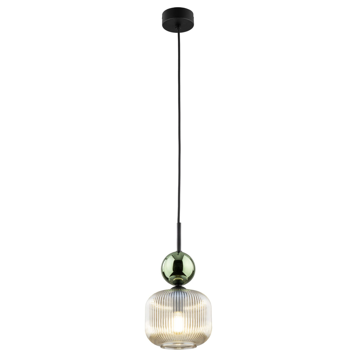 SOPHIA Green & Cognac Ribbed Glass Mini Pendant for Kitchen Island