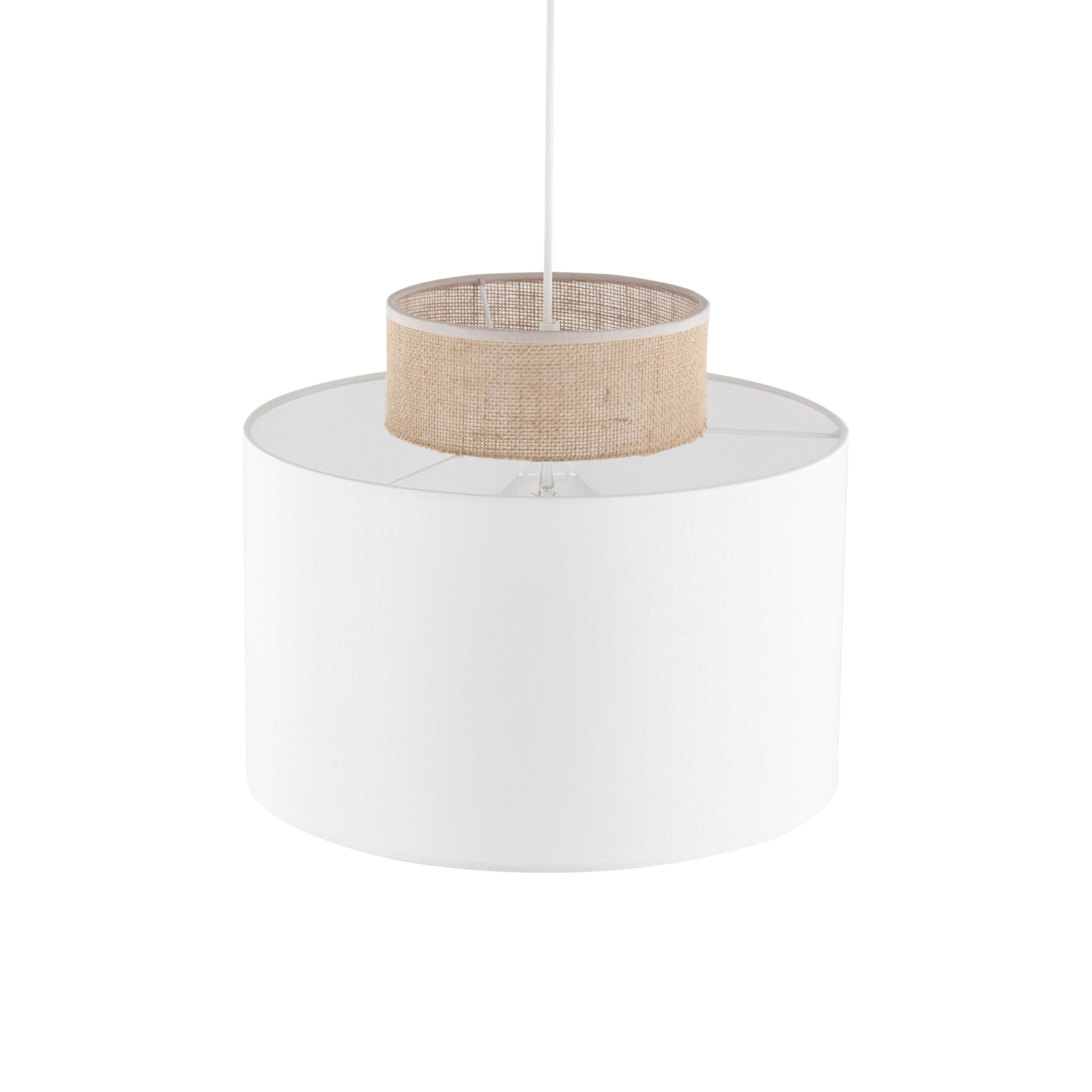 Duo White Jute Scandinavian Pendant Ceiling Light for Kitchen Island, Dining Room & Natural Interiors