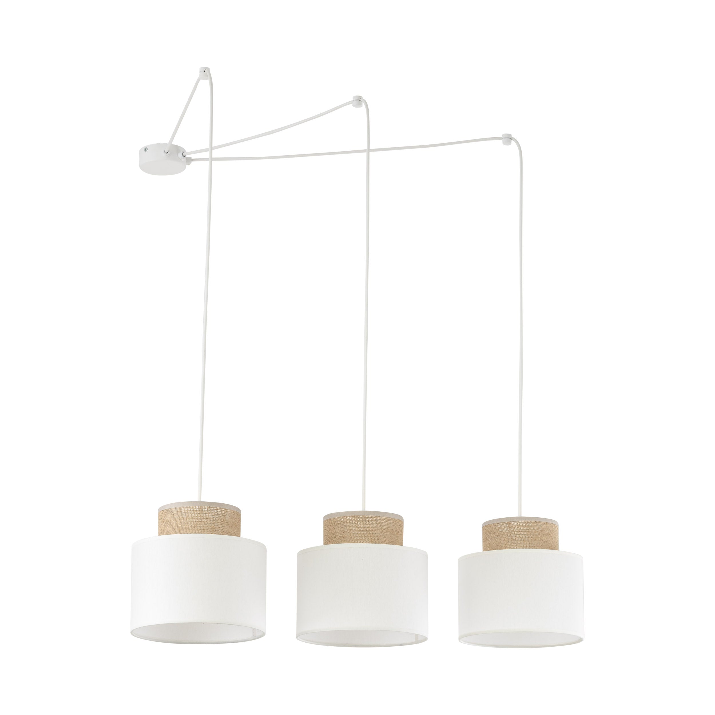 DUO White Jute Natural Suspension Pendant Ceiling Light Fixture for Kitchen Island, Dining Room & Living Room (3-Light)