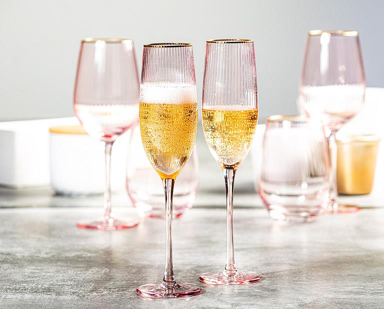 Optic Pink Champagne Flute with Gold Rim – 9oz | Set of 4