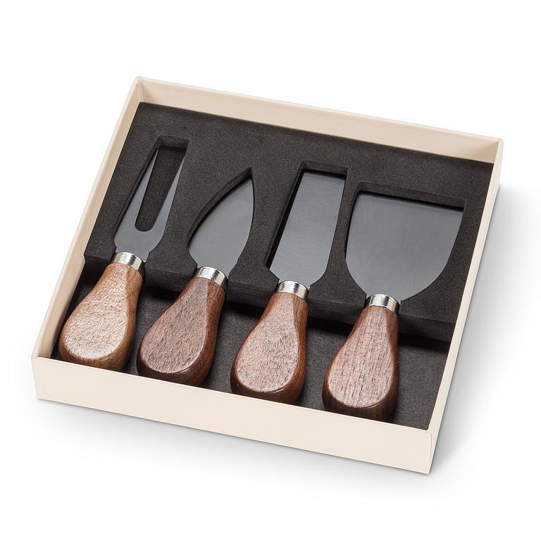 Walnut Handled Cheese Knives – Set of 4 | Black Teflon-Coated Stainless Steel Blades