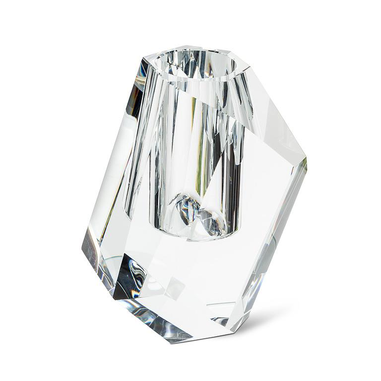 Large Modern Cut Vase – Clear K9 Optical Glass Minimalist Floral Vase (8")