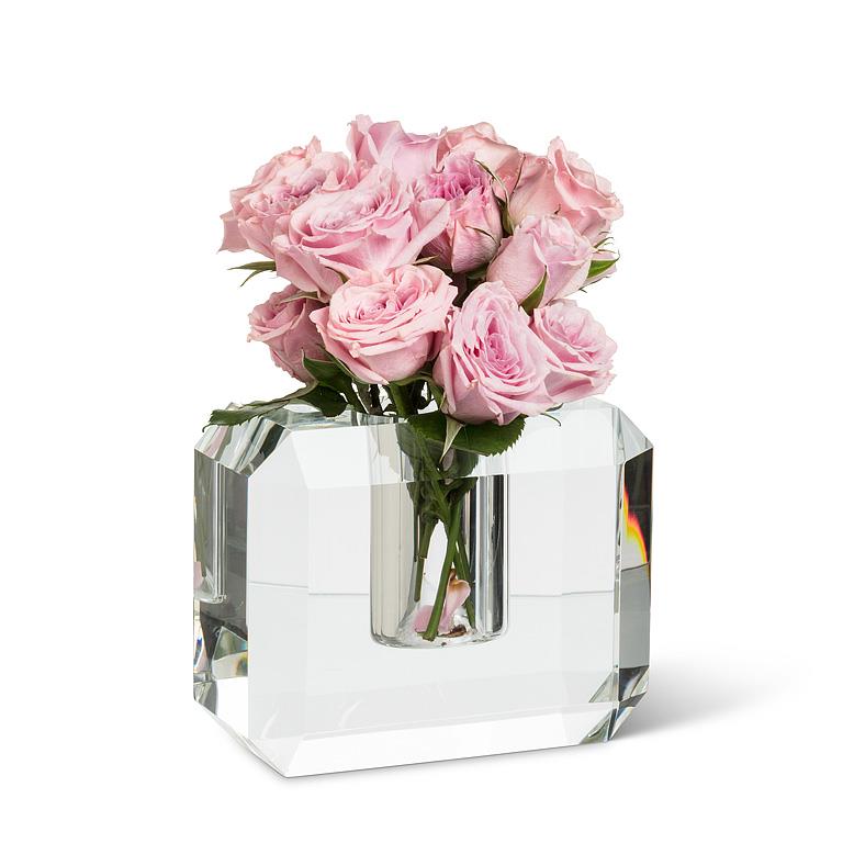Large Modern Rectangle Vase – Clear K9 Optical Glass Chiseled-Edge Floral Vase